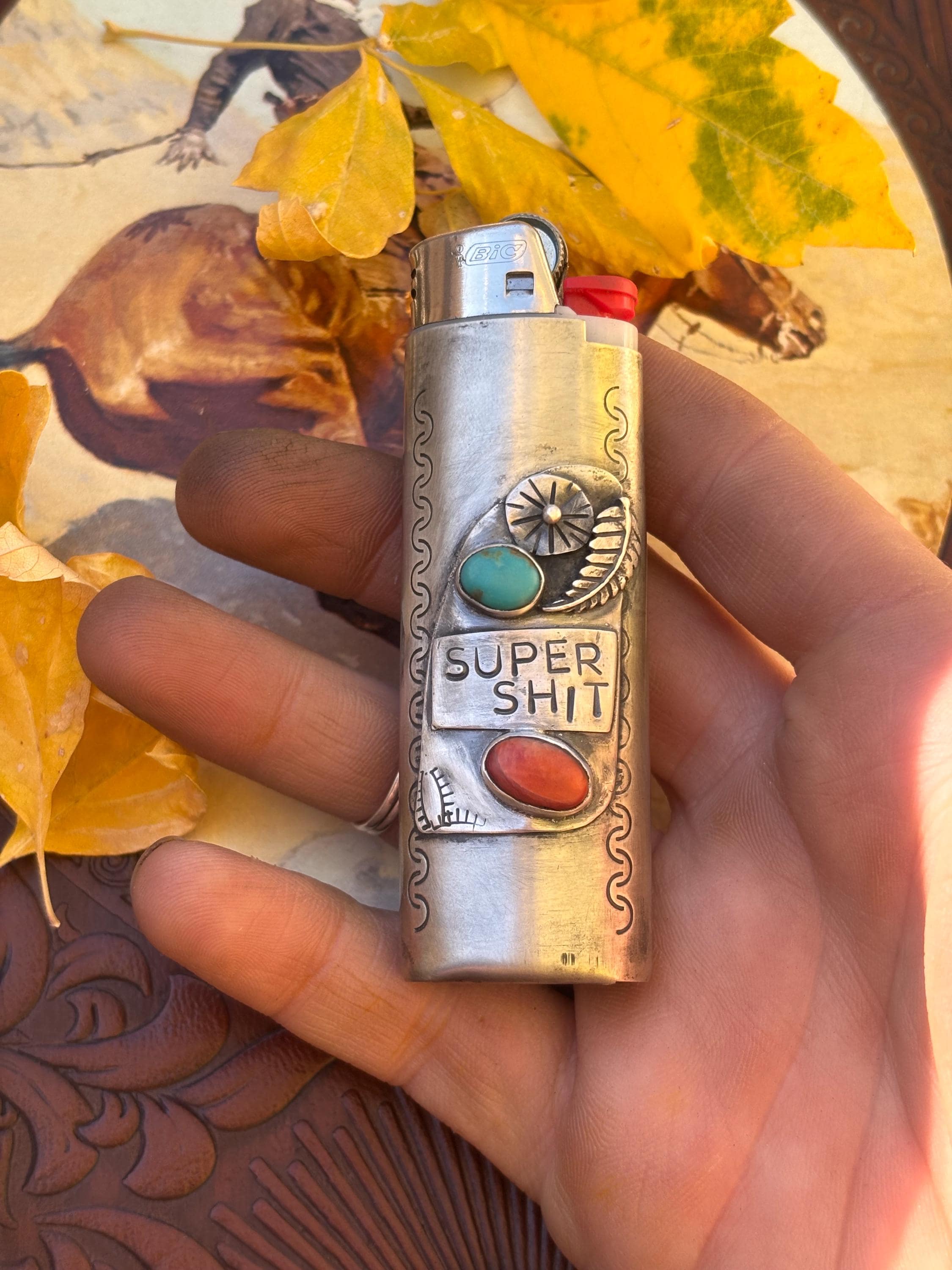 ✙ Custom Lighter Case With Turquoise