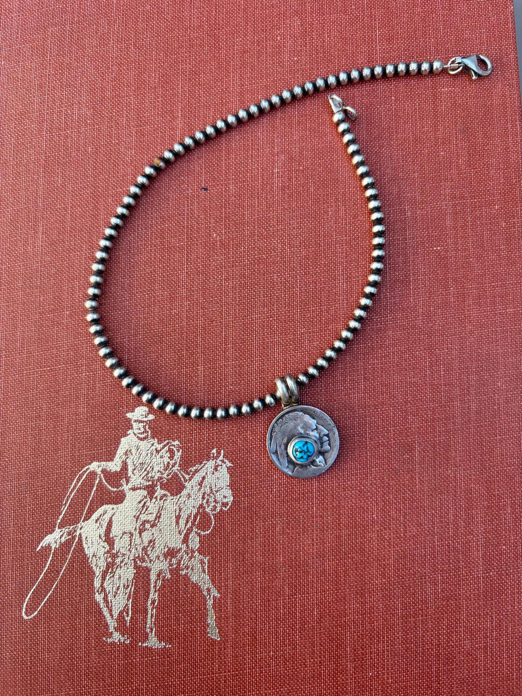✙ Sonoran Turquoise Buffalo Nickel Pendant