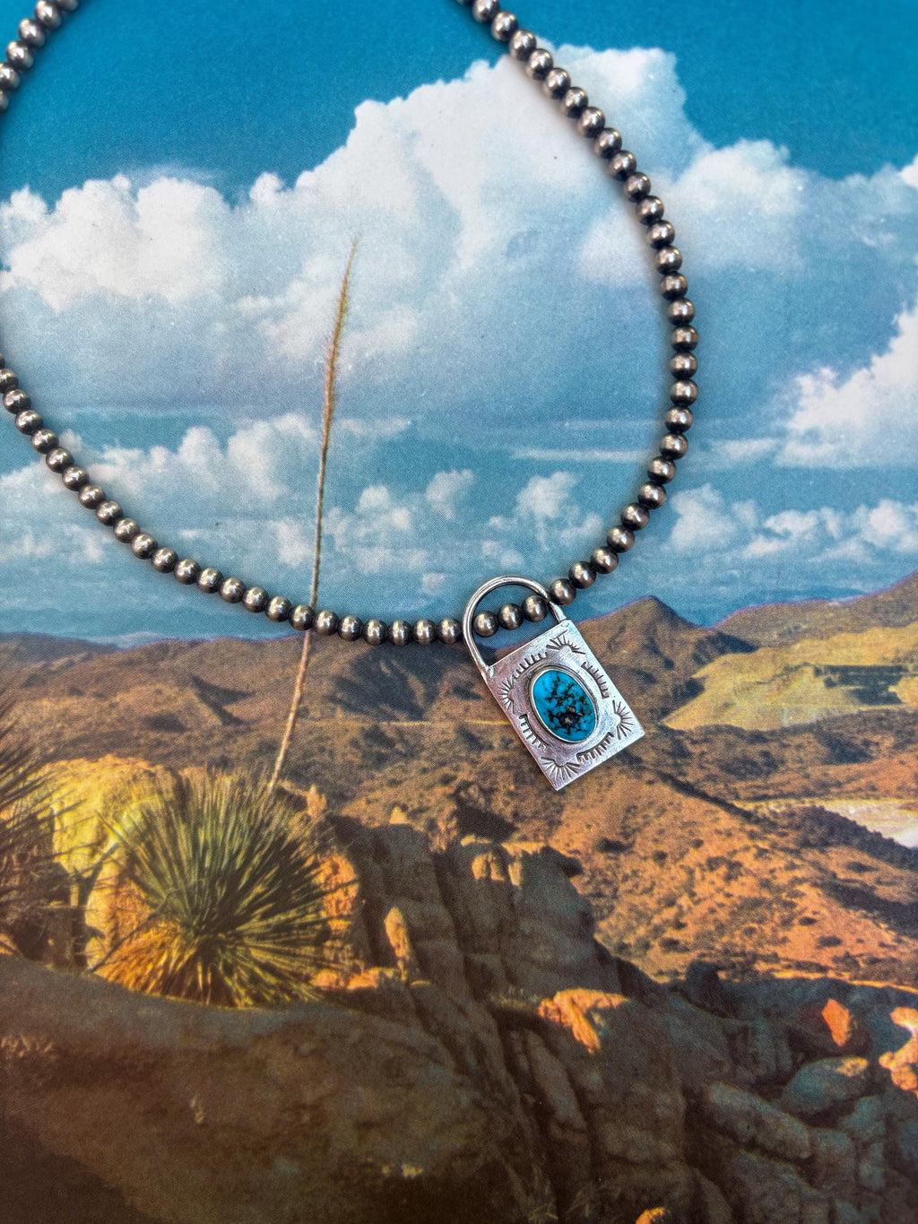 ✙ Sterling Silver Turquoise Lock Pendant