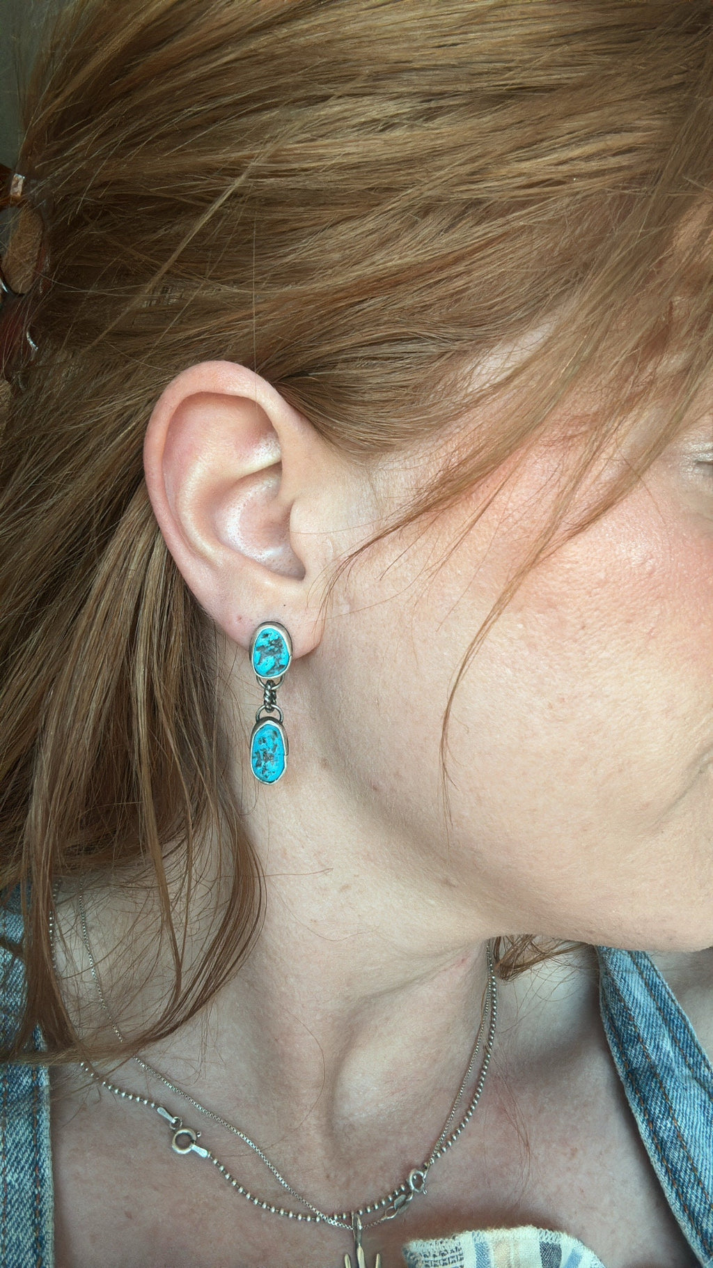 ✙ 2 Stone Turquoise Stud Earrings