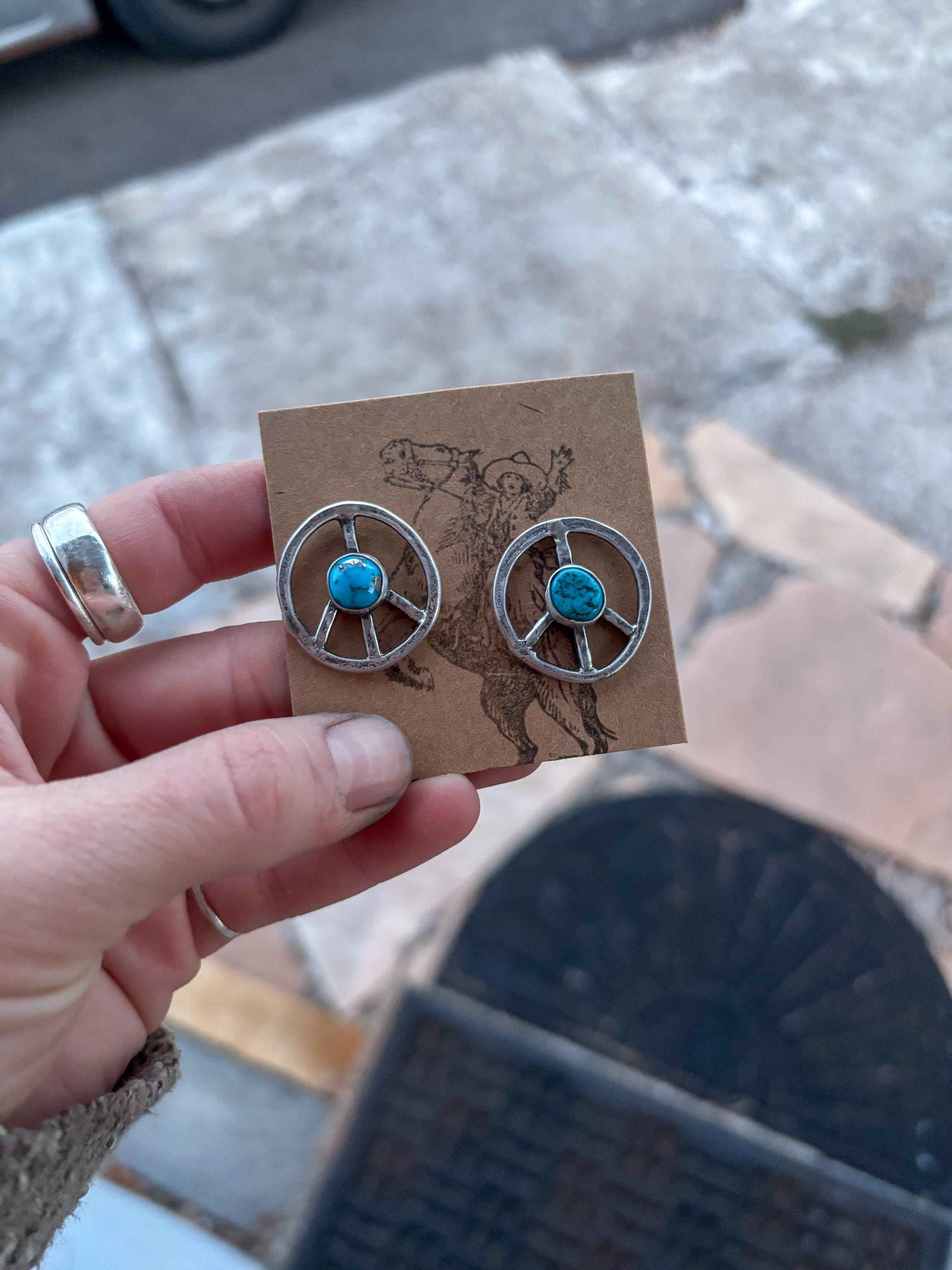 ✙ Sterling Silver Peace Sign Earrings with Turquoise