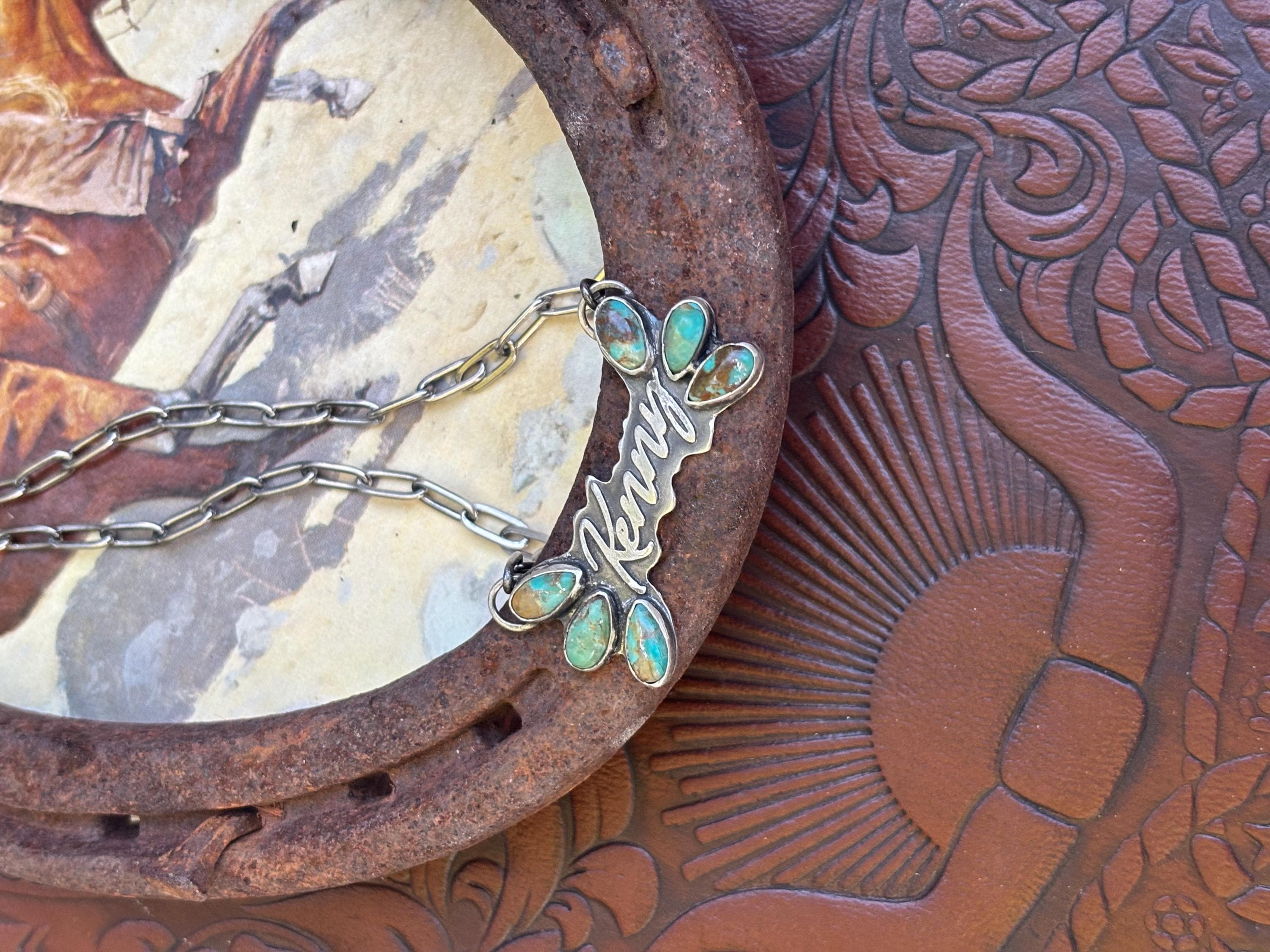 ✙ Custom Sterling Name Pendant With Turquoise