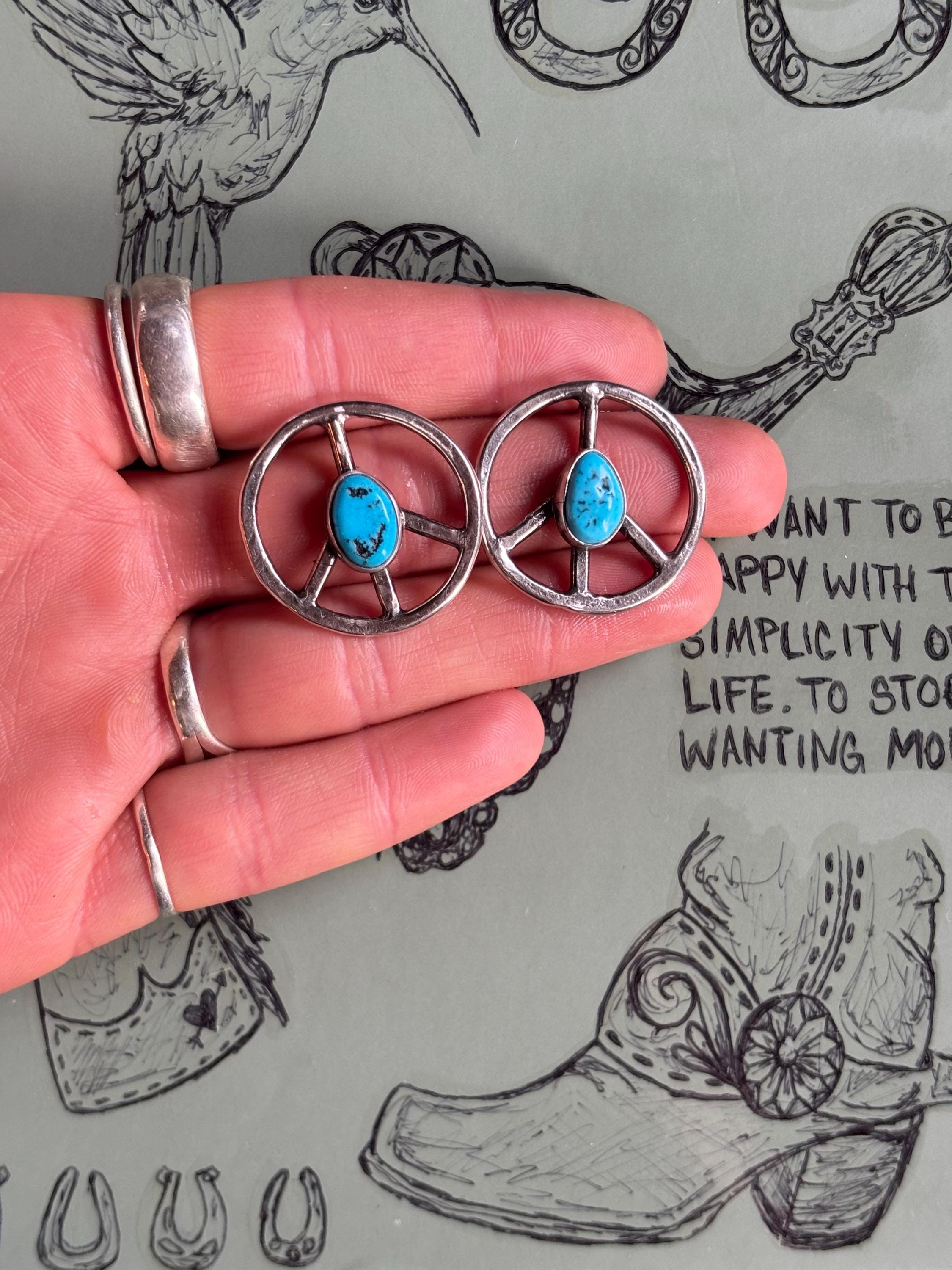 ✙ Sterling Silver Peace Sign Earrings with Turquoise