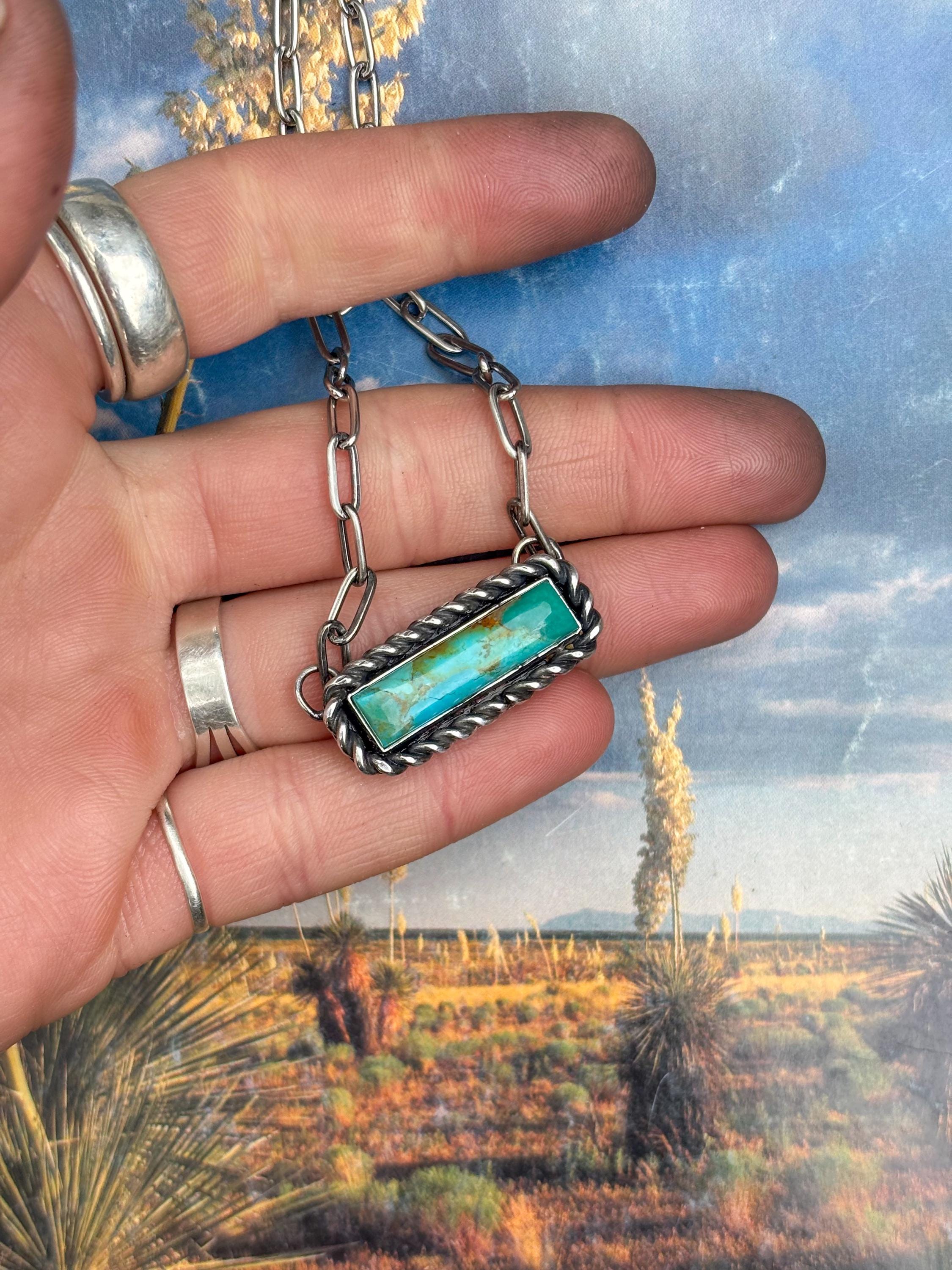 ✙ Sterling Silver Turquoise Bar Necklace