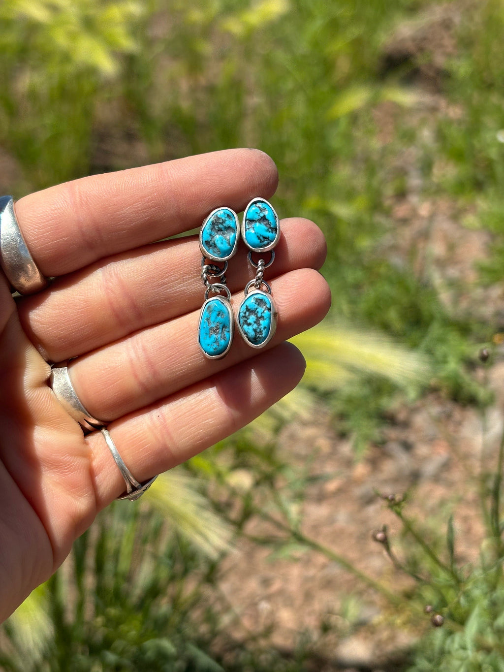 ✙ 2 Stone Turquoise Stud Earrings