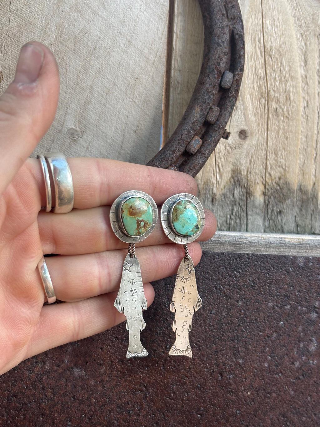 ✙ Sterling Silver Trout Turquoise Earrings