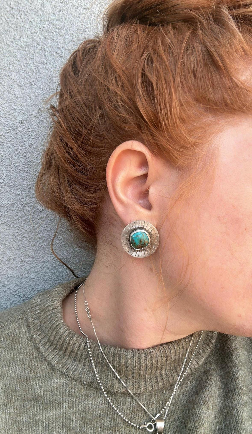 ✙ Turquoise Sterling Silver Stamped Stud Earrings