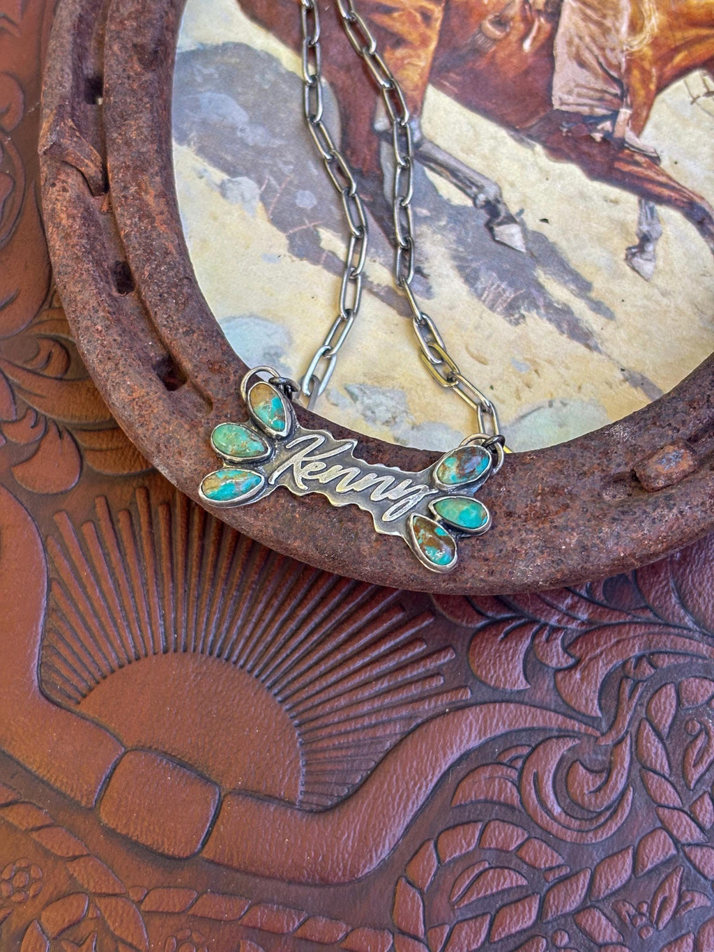 ✙ Custom Sterling Name Pendant With Turquoise