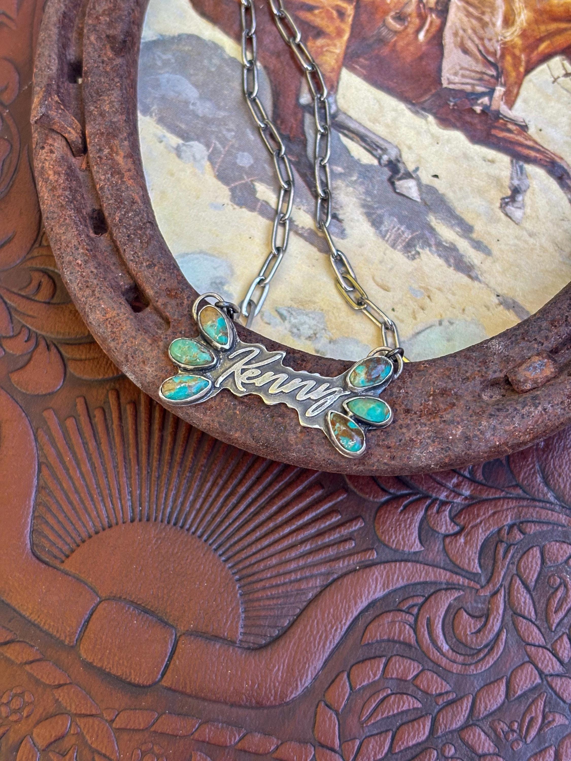 ✙ Custom Sterling Name Pendant With Turquoise