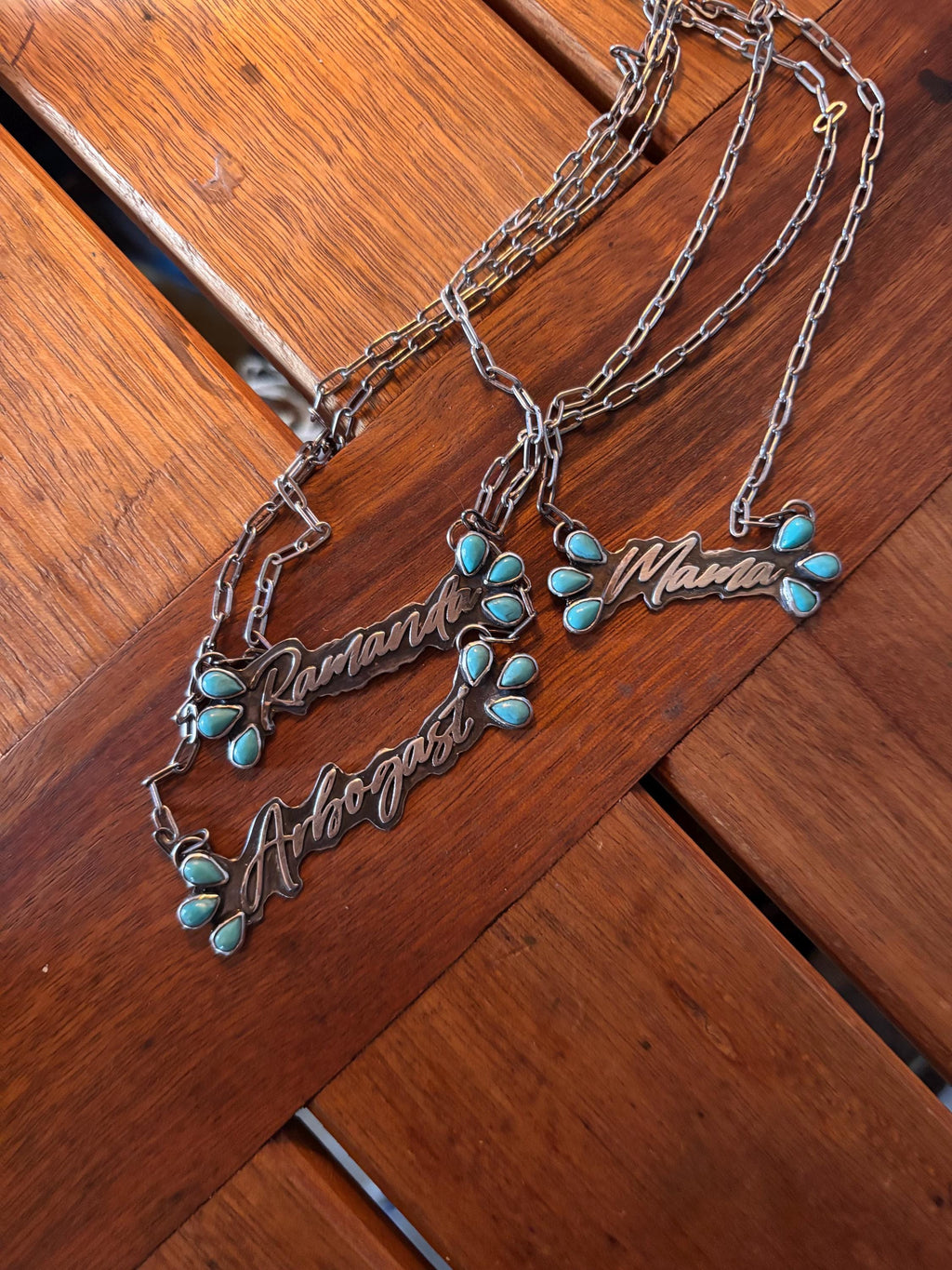 ✙ Custom Sterling Name Pendant With Turquoise