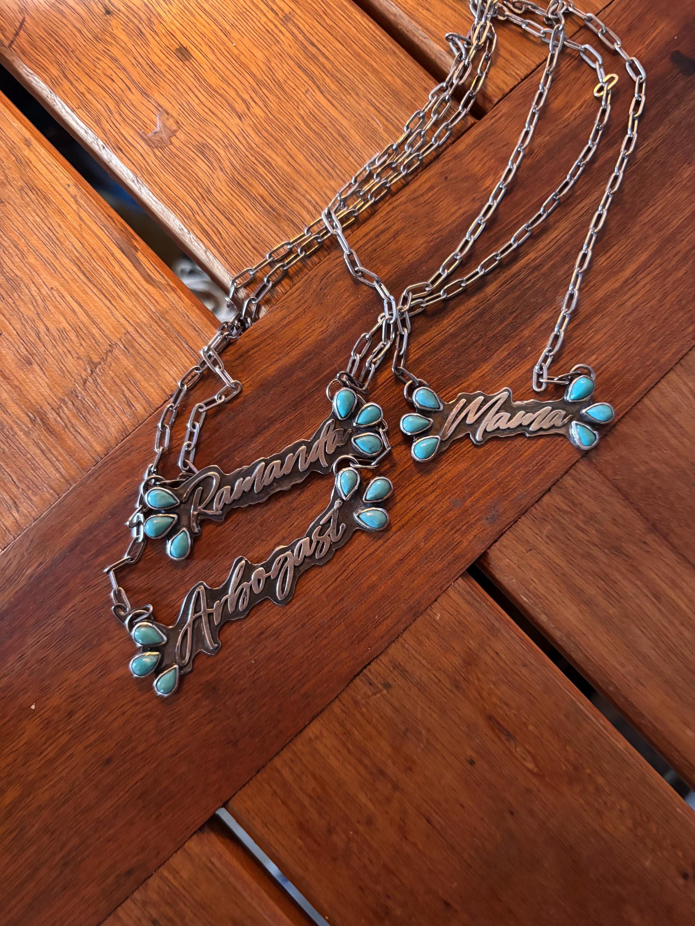✙ Custom Sterling Name Pendant With Turquoise