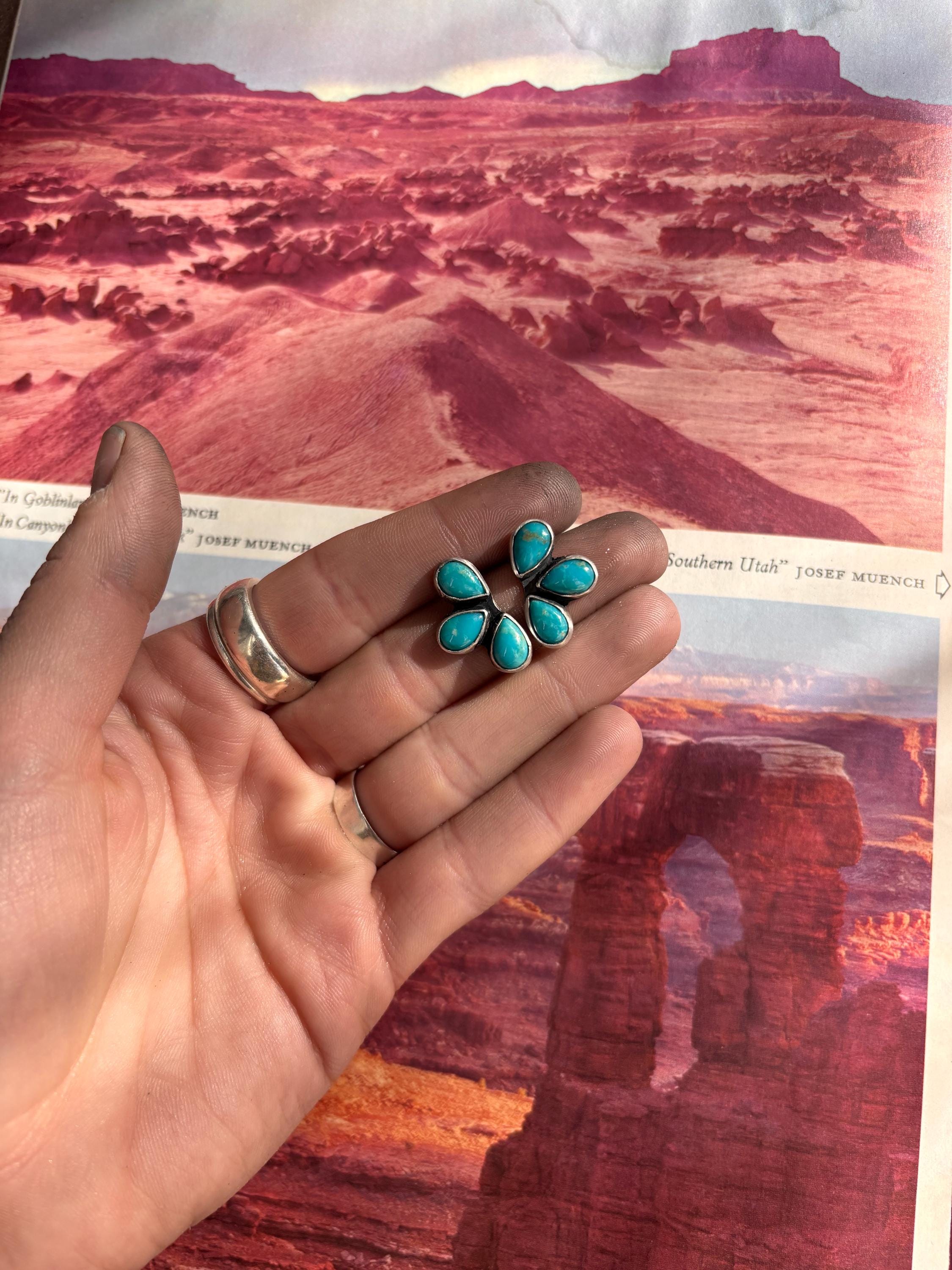 ✙ Kingman Half Cluster Turquoise Earrings