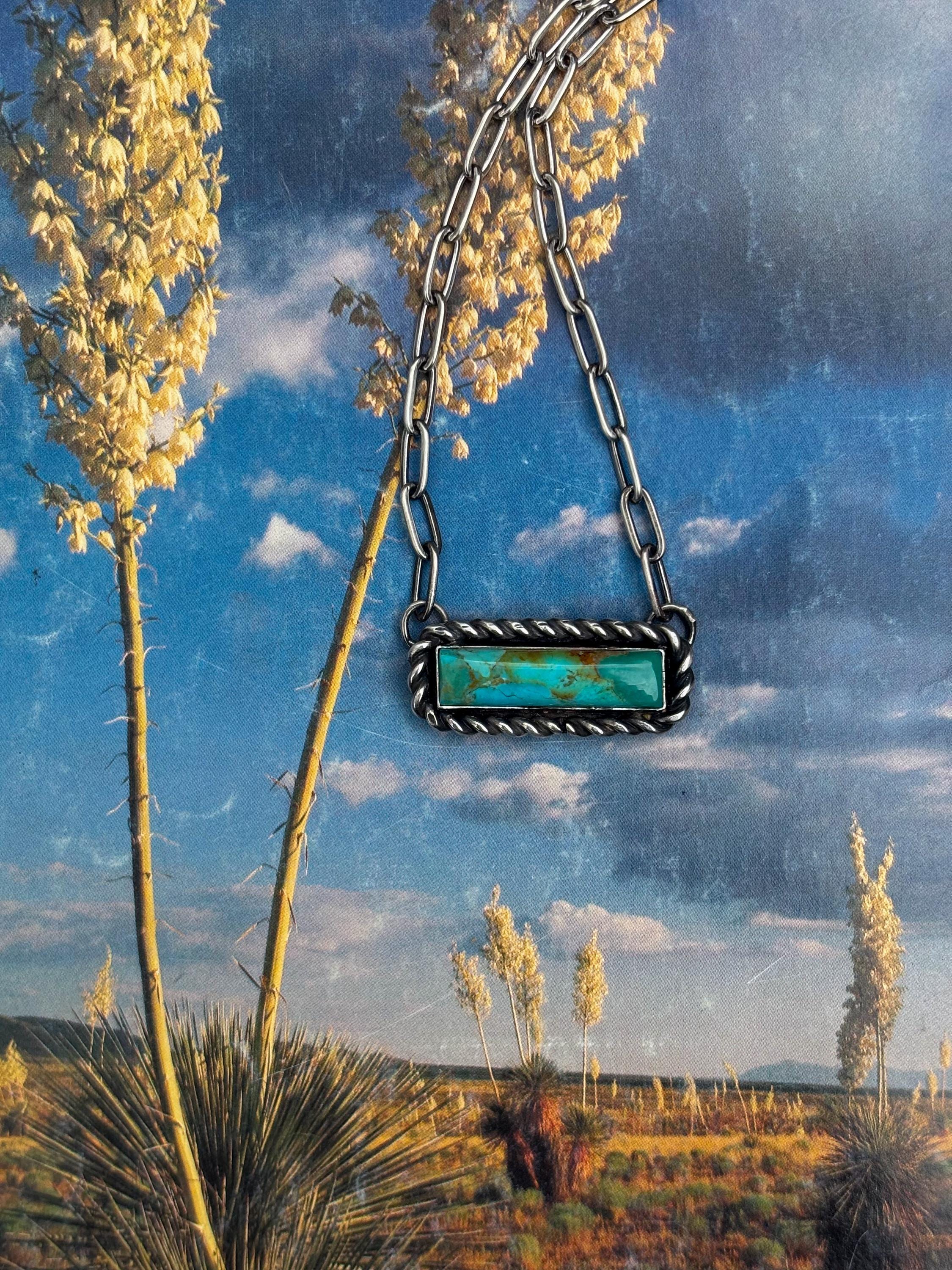 ✙ Sterling Silver Turquoise Bar Necklace
