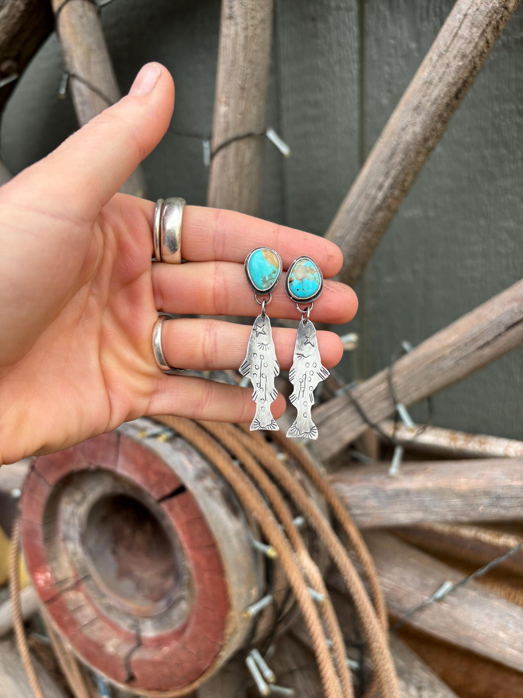 ✙ Sterling Silver Turquoise Trout Earrings