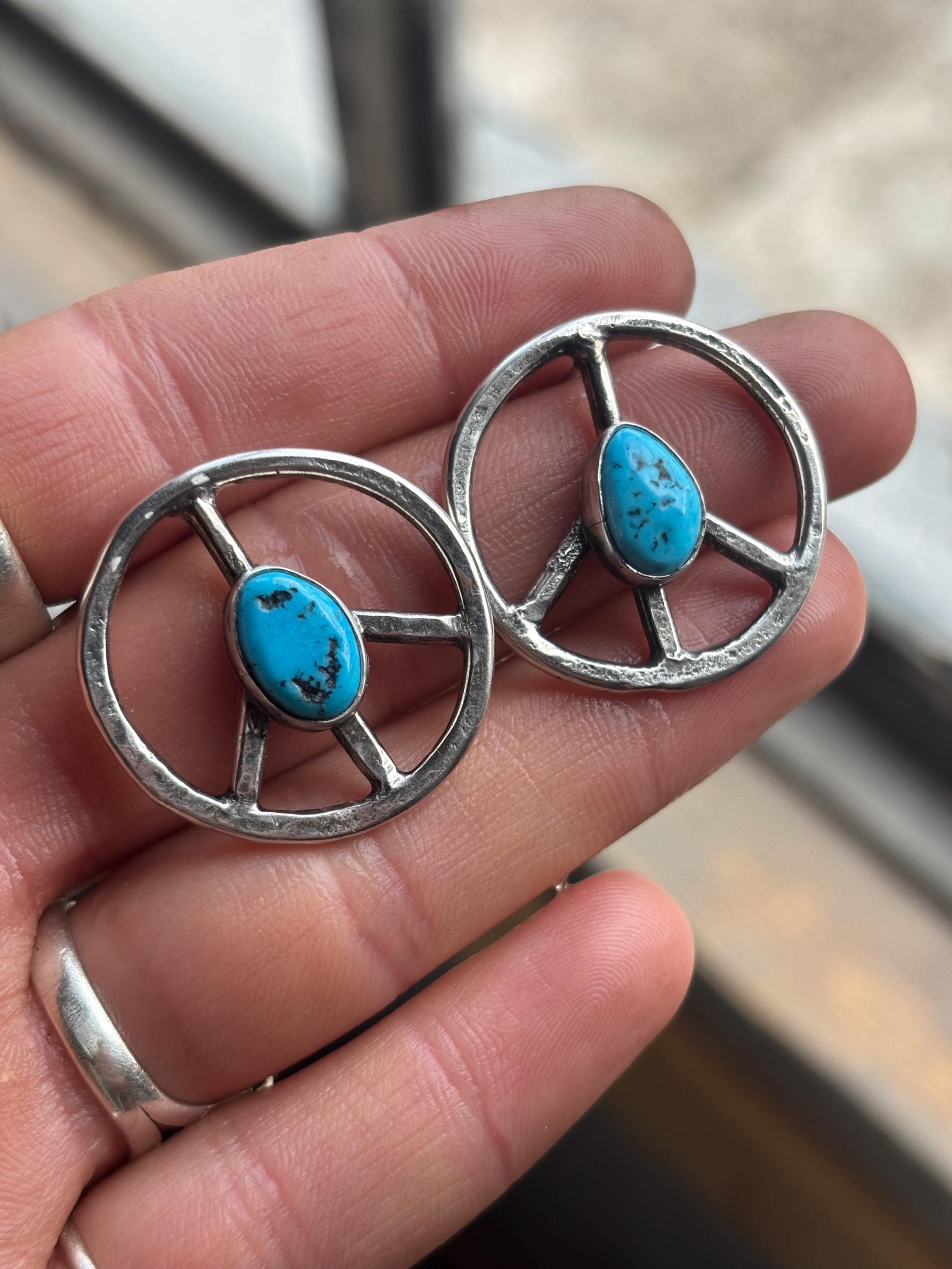 ✙ Sterling Silver Peace Sign Earrings with Turquoise