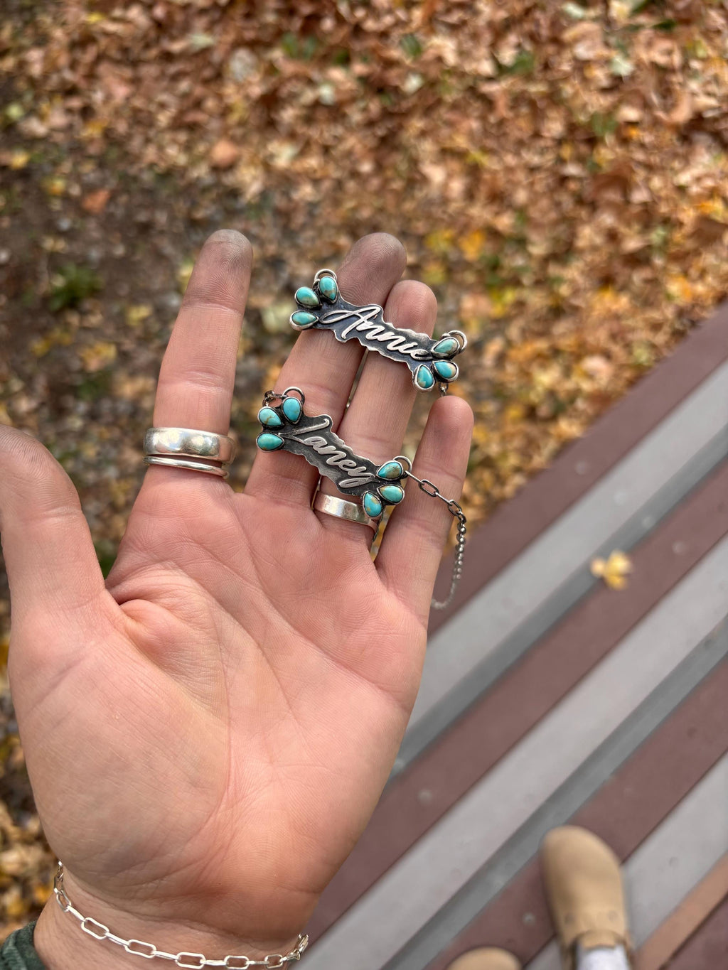 ✙ Custom Sterling Name Pendant With Turquoise