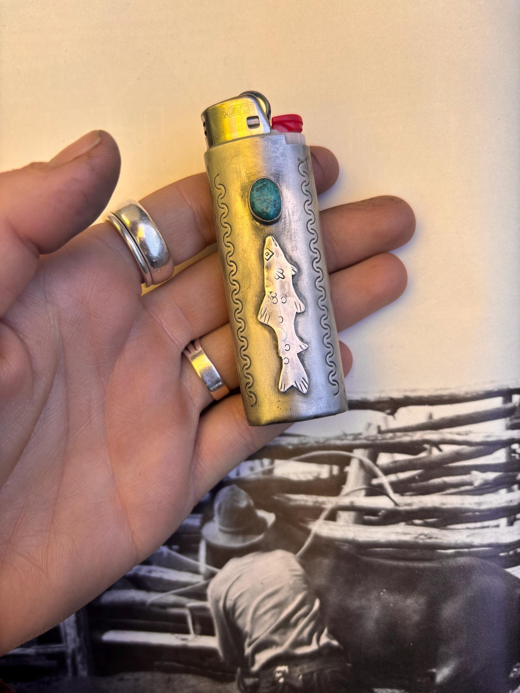 ✙ Trout Lighter Case With Genuine Turquoise