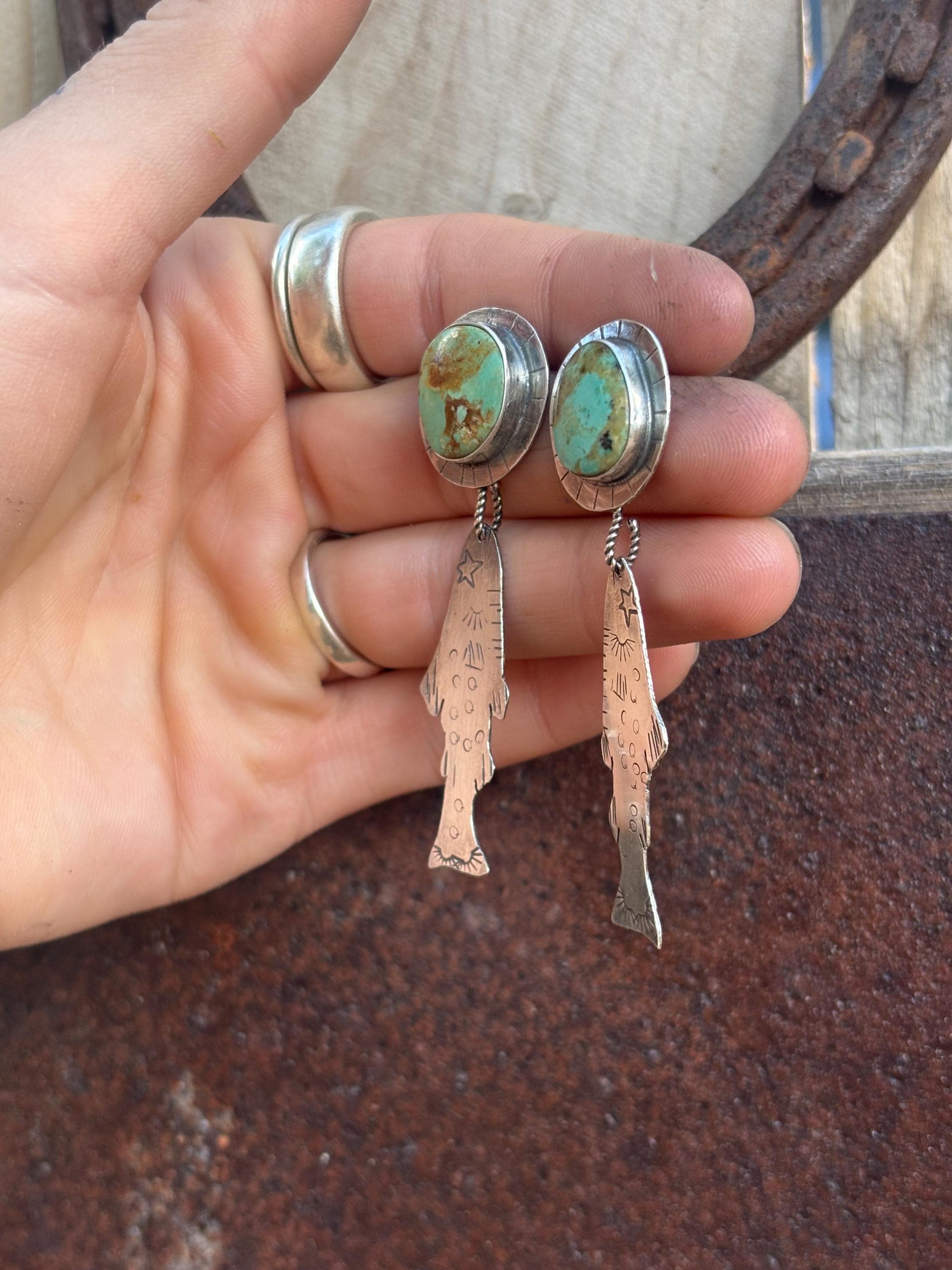 ✙ Sterling Silver Trout Turquoise Earrings