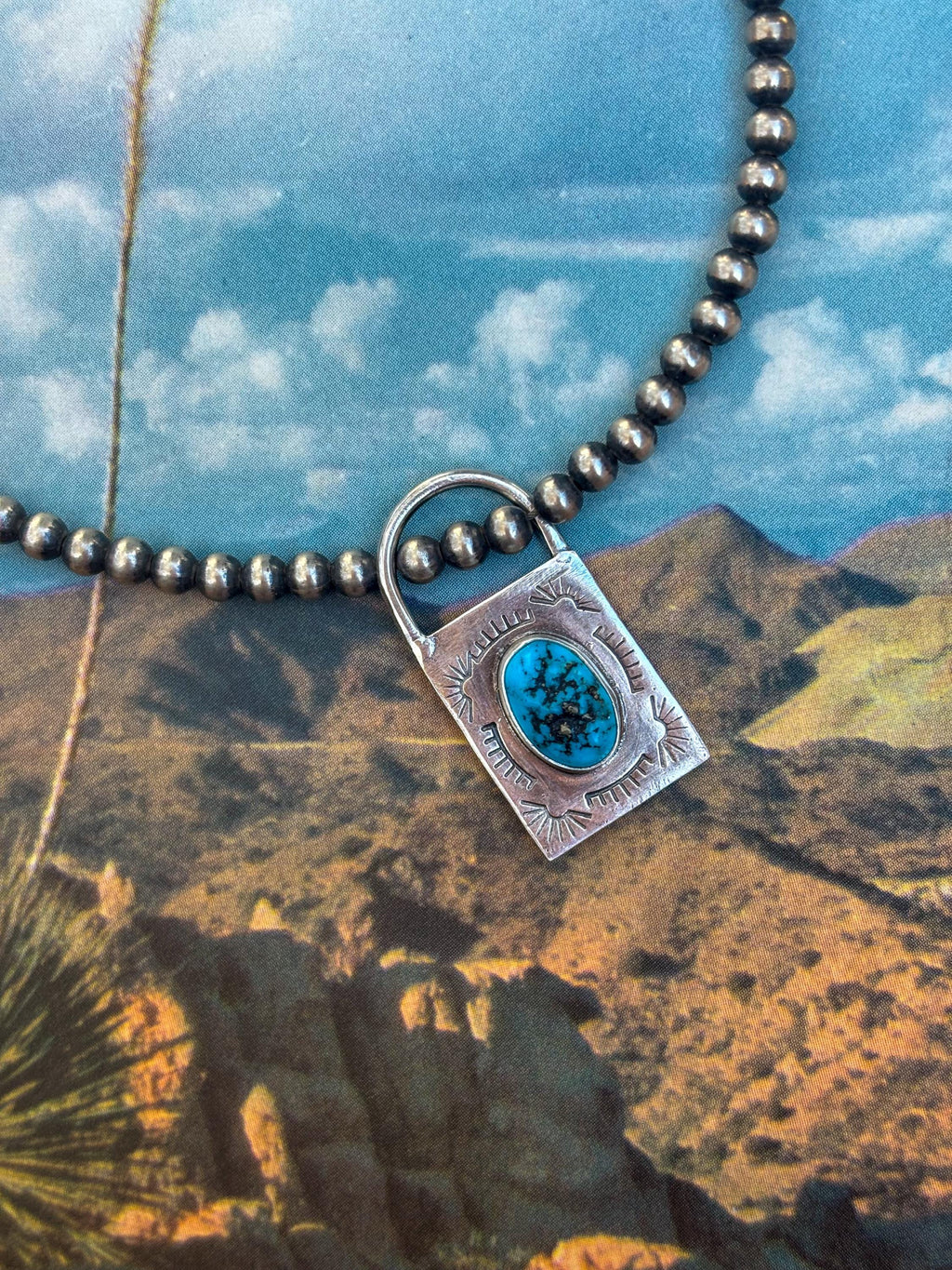 ✙ Sterling Silver Turquoise Lock Pendant