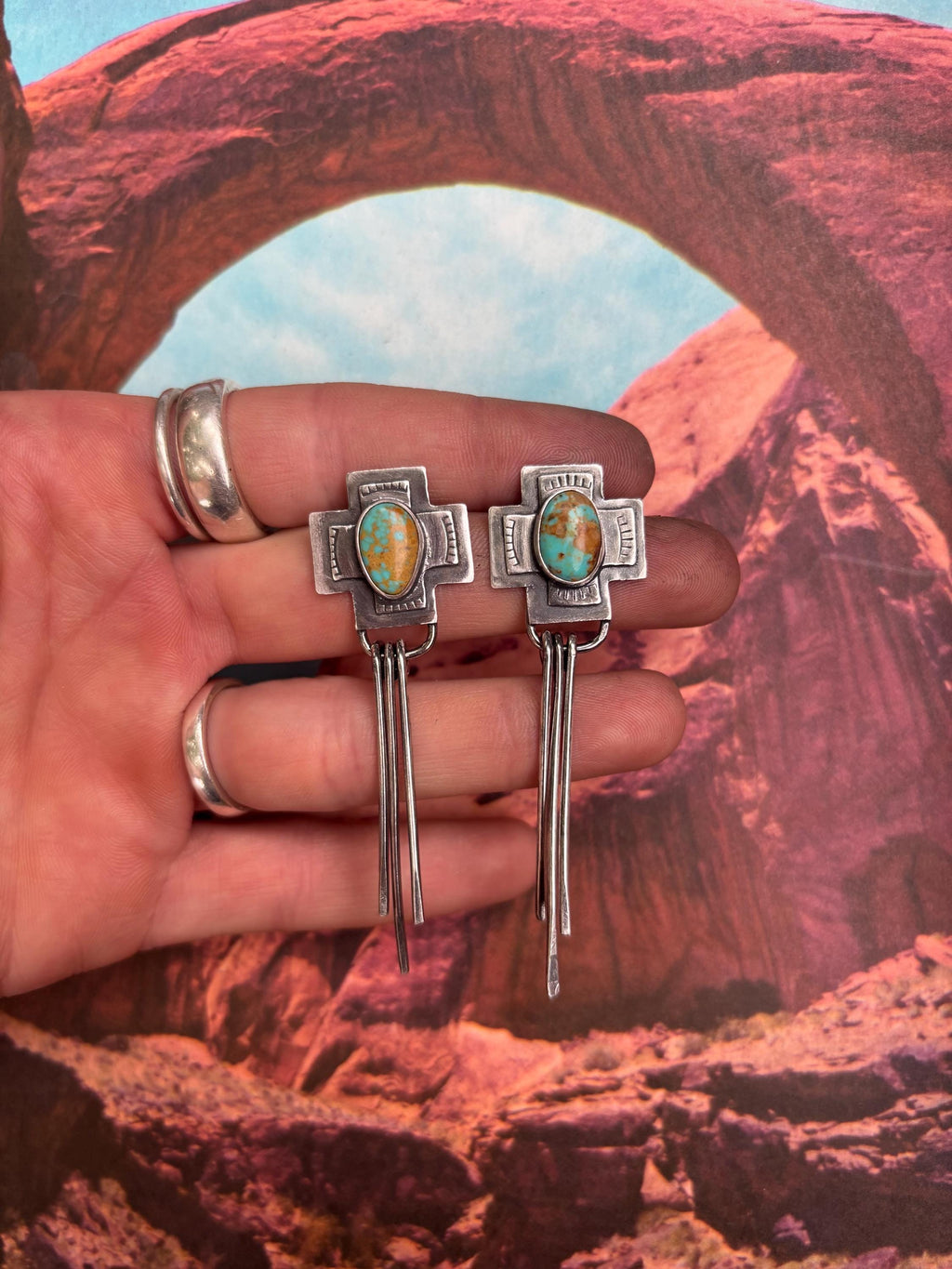 ✙ Sterling Silver Turquoise Cross Earrings