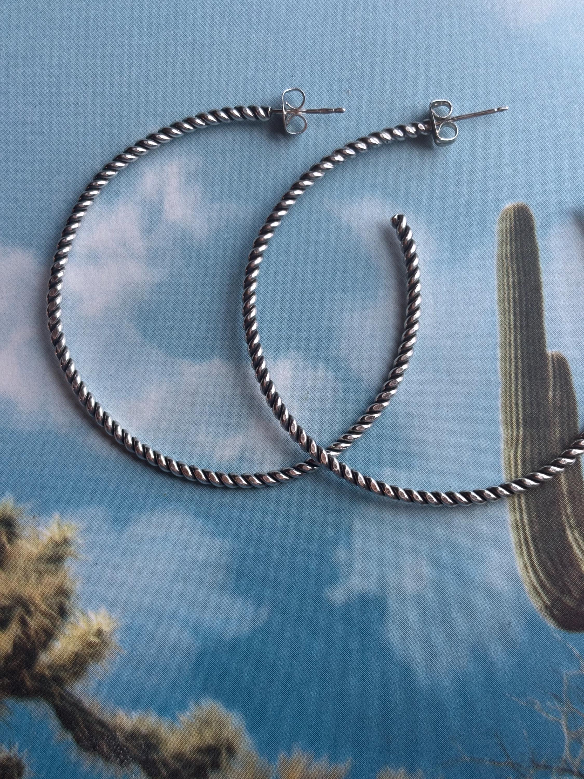 ✙ Twisted Sterling Silver Hoop Earrings
