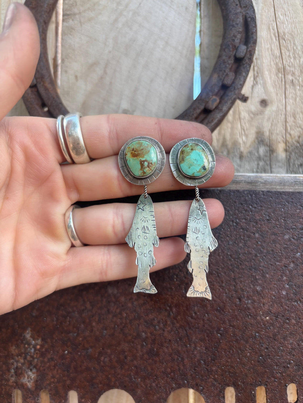 ✙ Sterling Silver Trout Turquoise Earrings