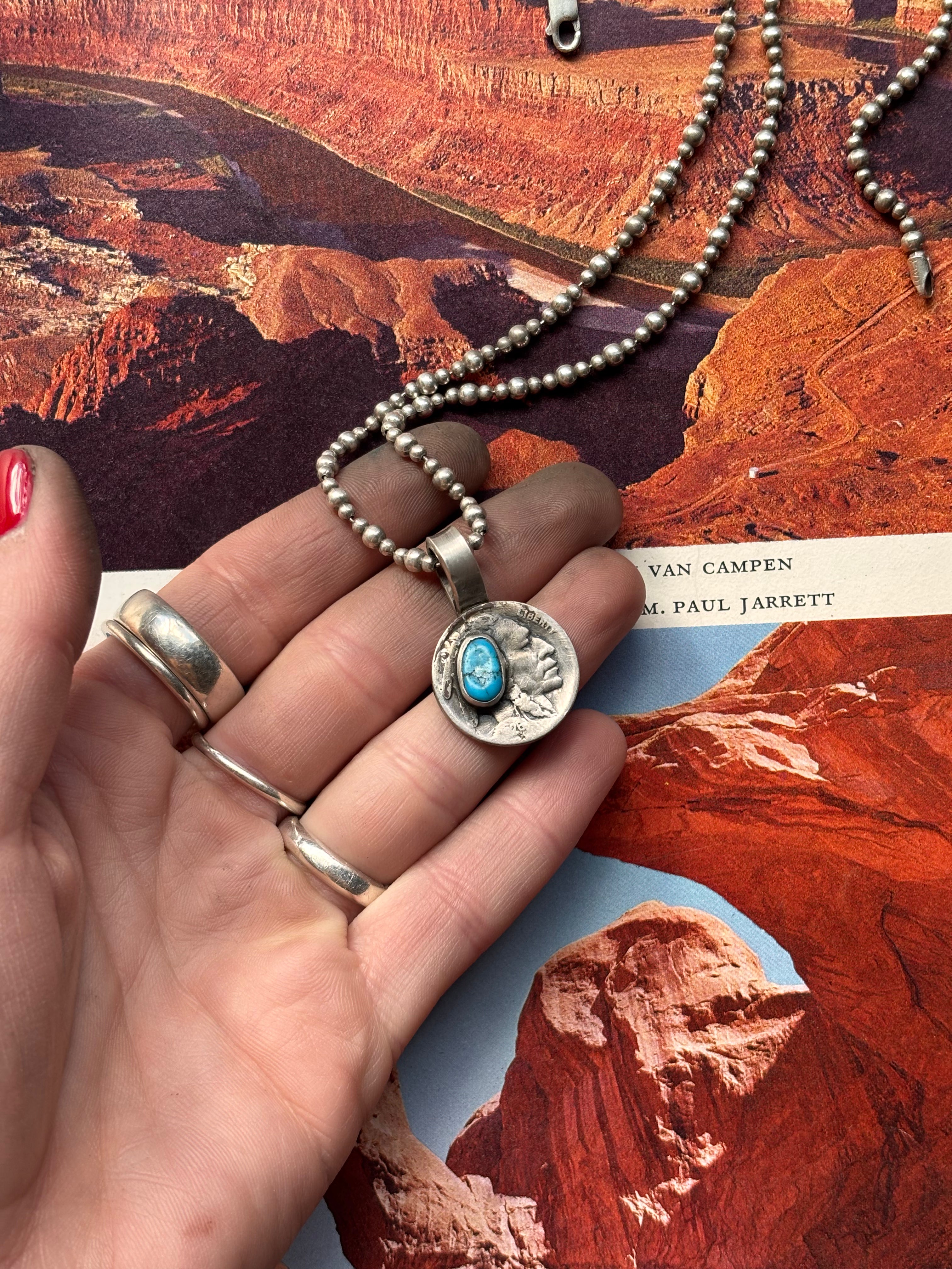 ✙ Sonoran Turquoise Buffalo Nickel Pendant