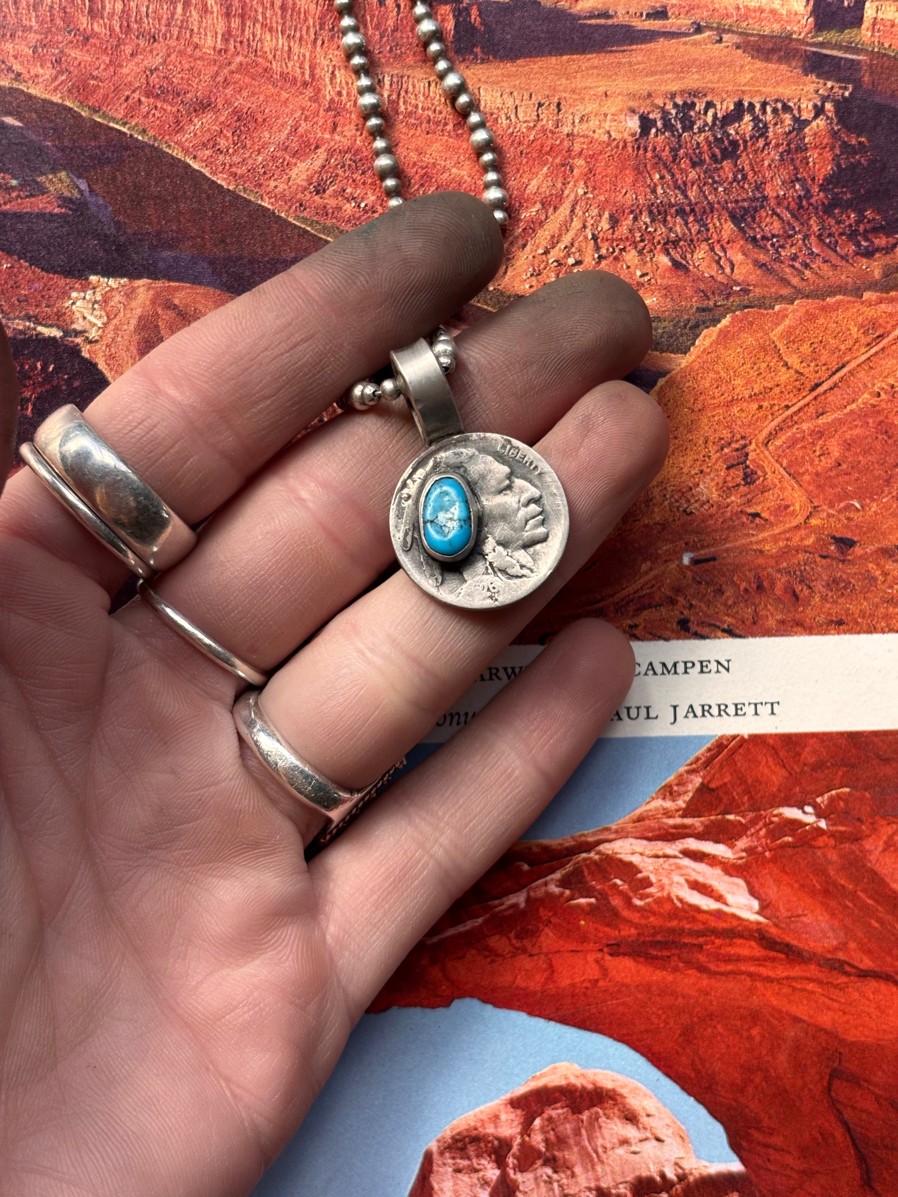 ✙ Sonoran Turquoise Buffalo Nickel Pendant