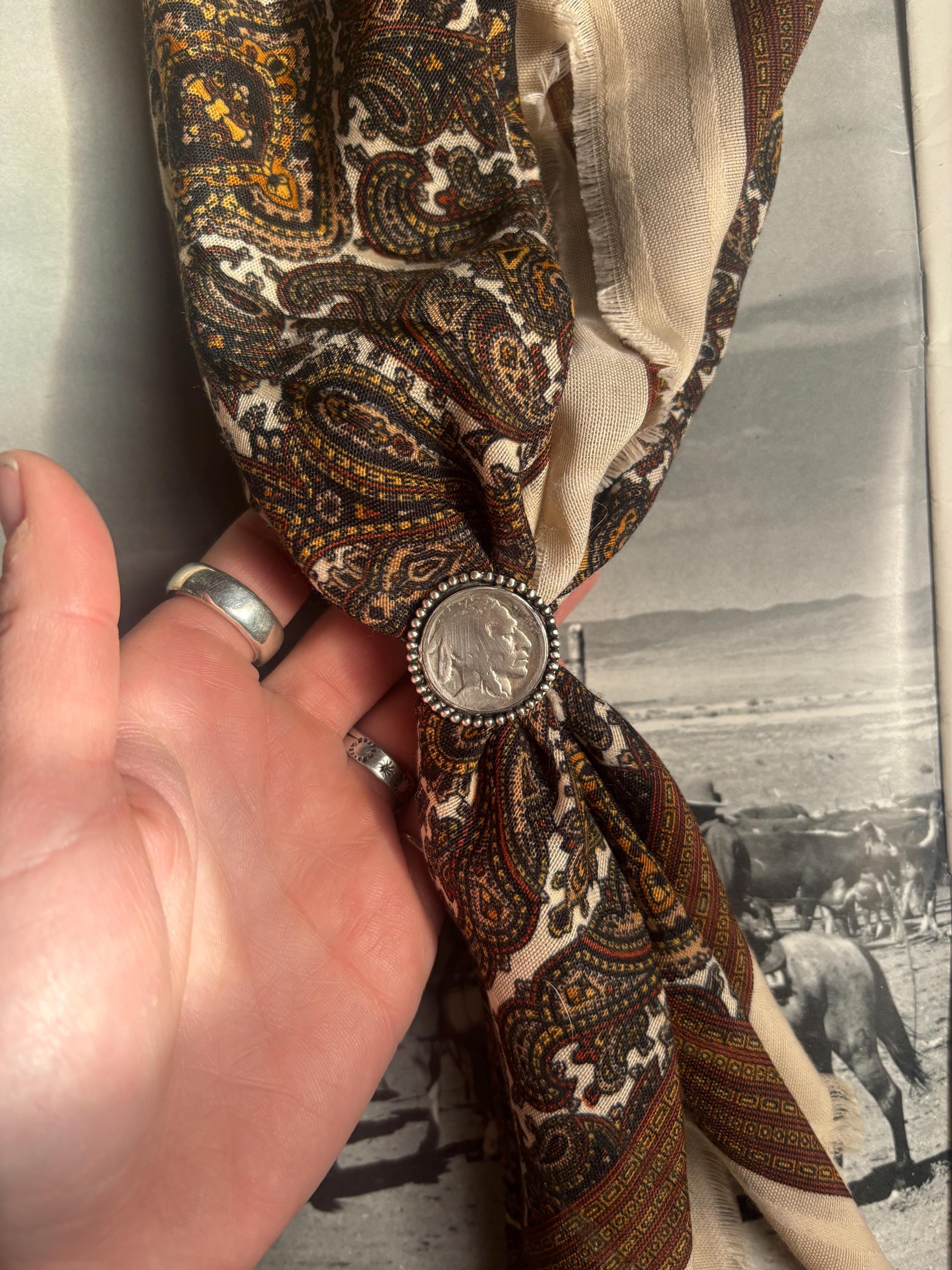 ✙ Buffalo Nickel Sterling Silver Scarf Slide