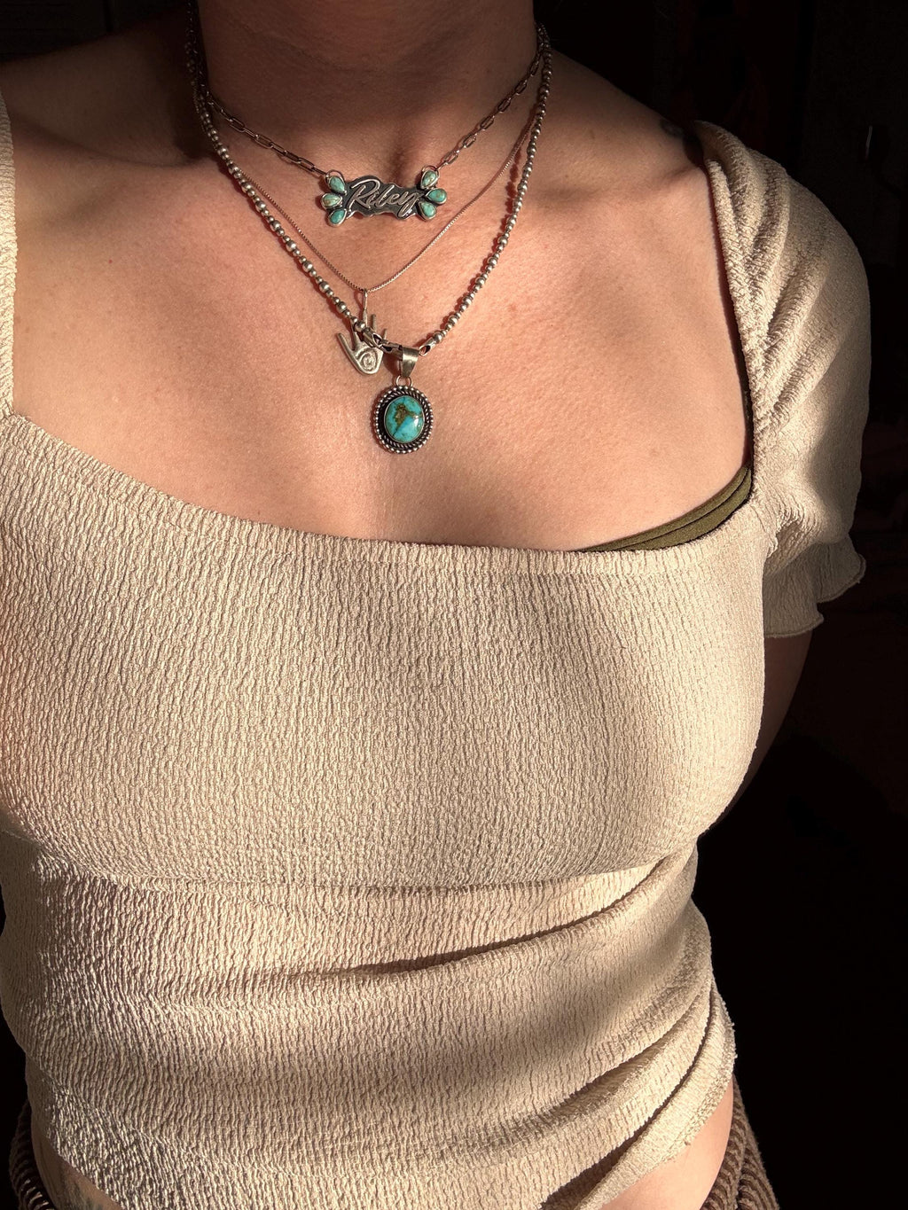 ✙ Custom Sterling Name Pendant With Turquoise