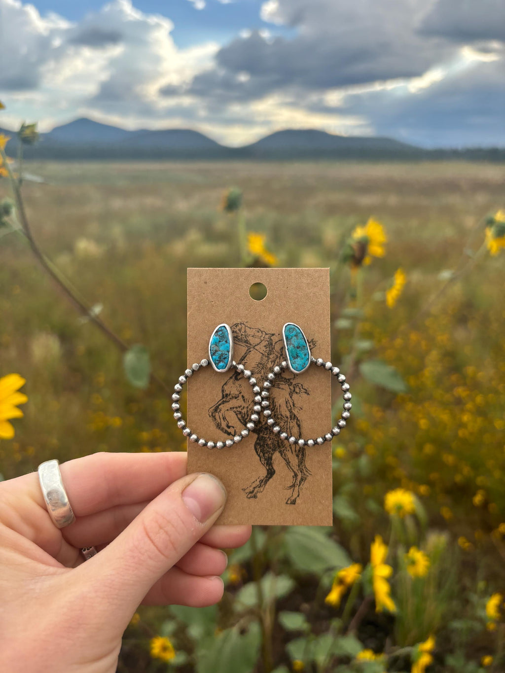 ✙ Kingman Turquoise Stud Hoop Earrings