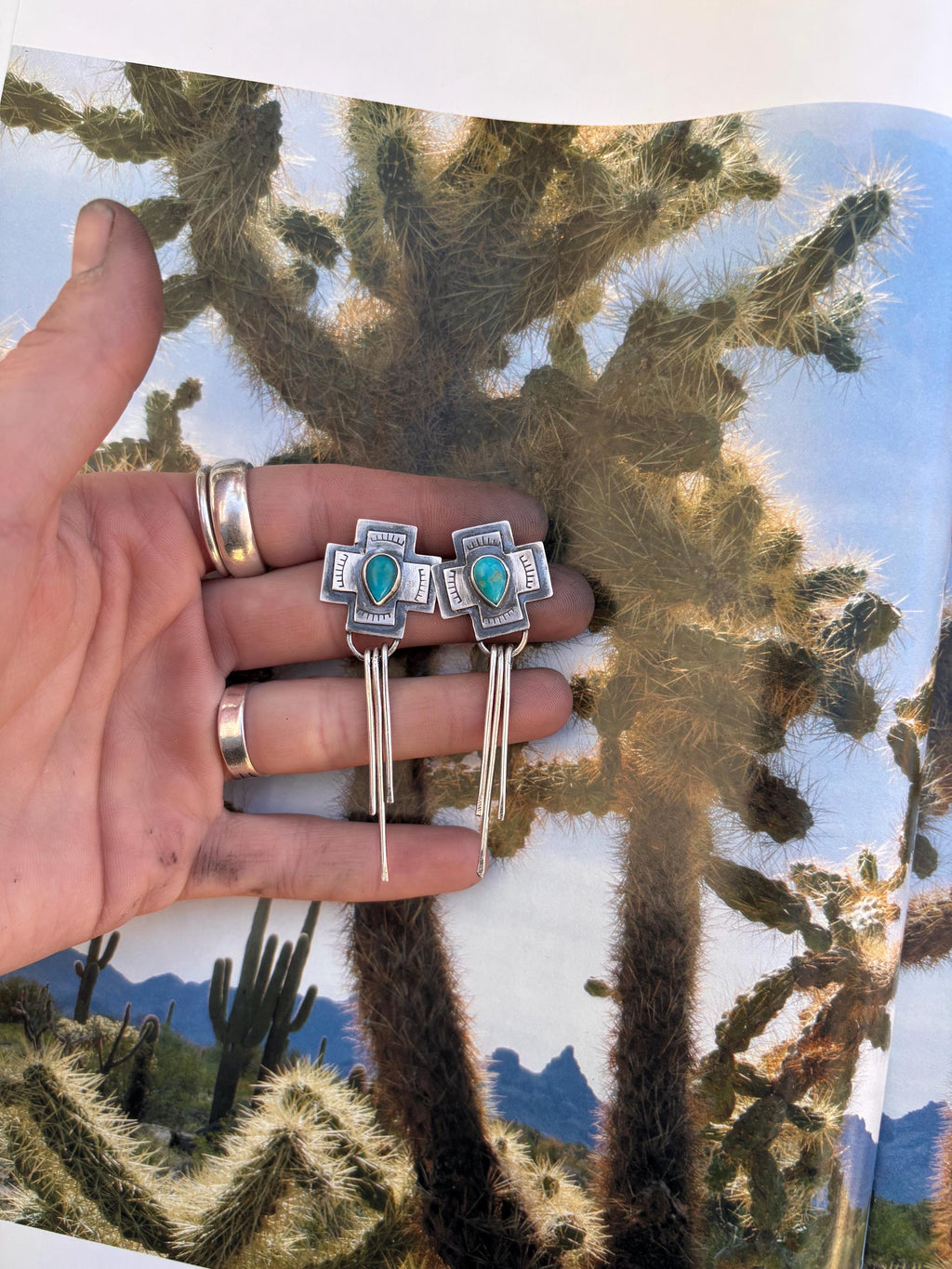 ✙ Sterling Silver Turquoise Cross Earrings