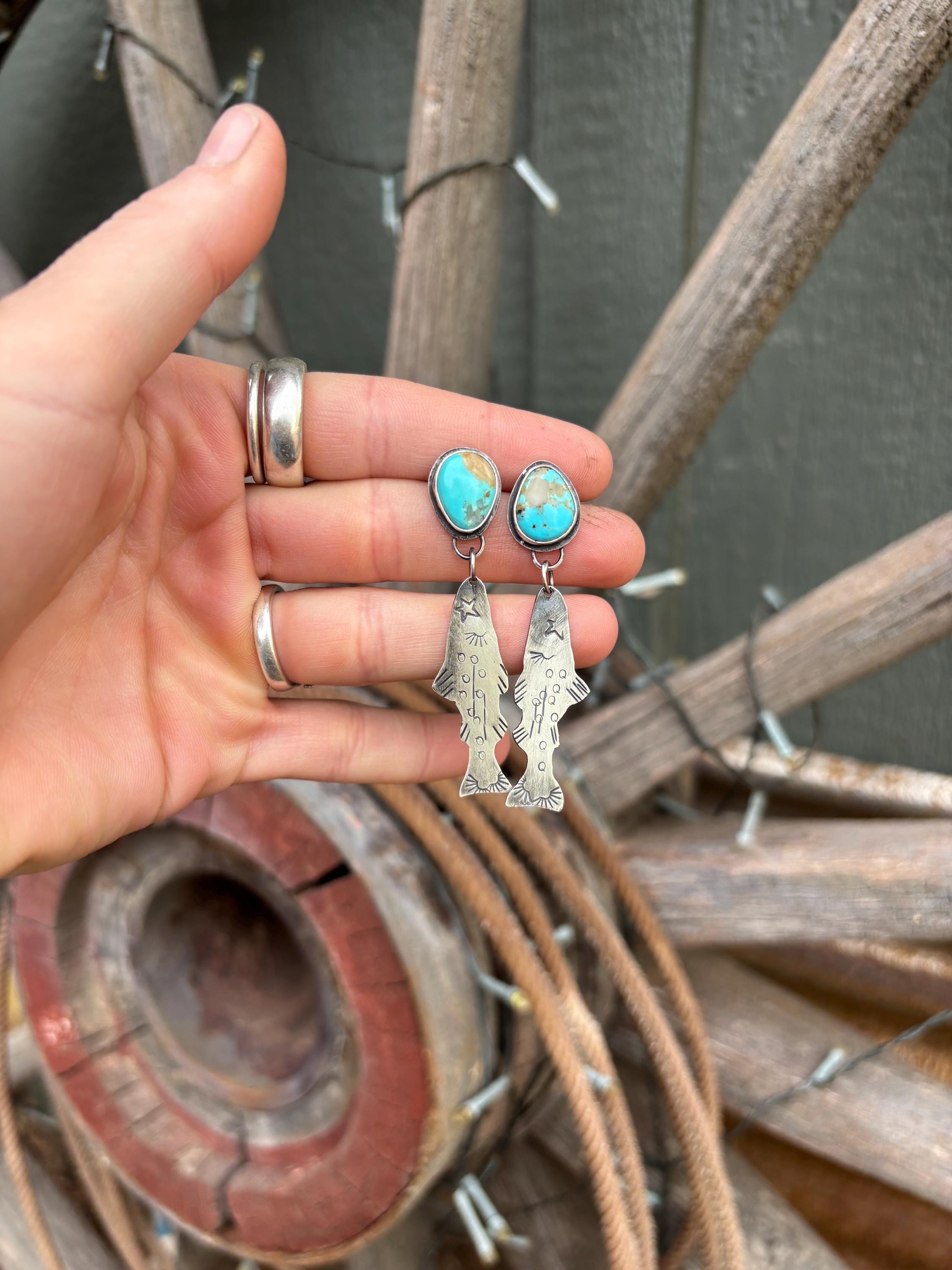 ✙ Sterling Silver Turquoise Trout Earrings