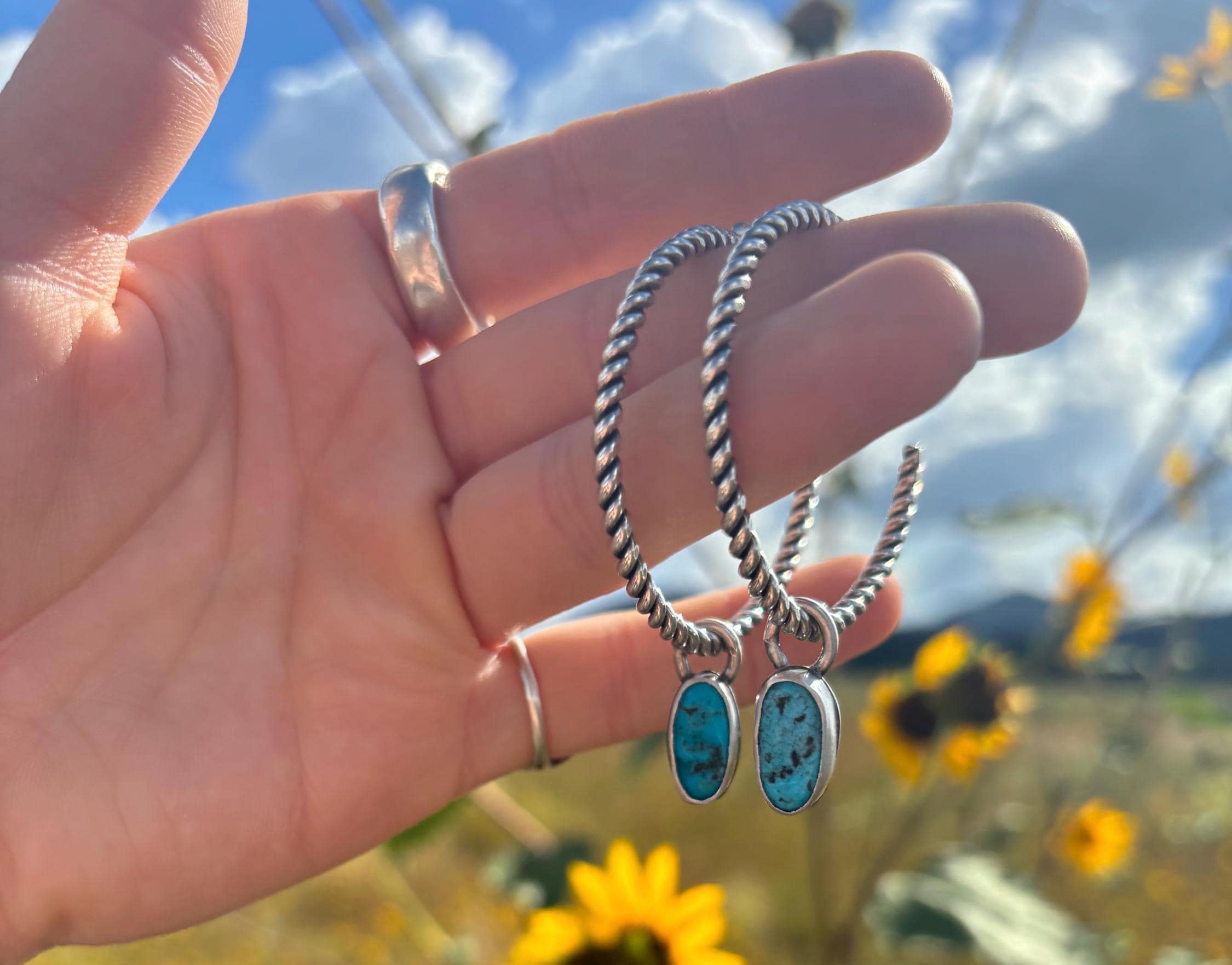 ✙ Natural Turquoise Twist Wire Hoops