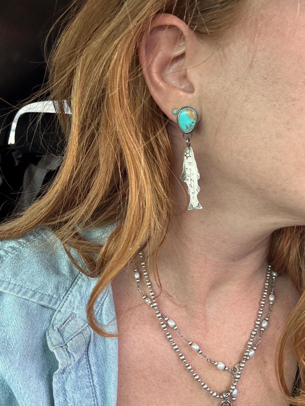 ✙ Sterling Silver Turquoise Trout Earrings