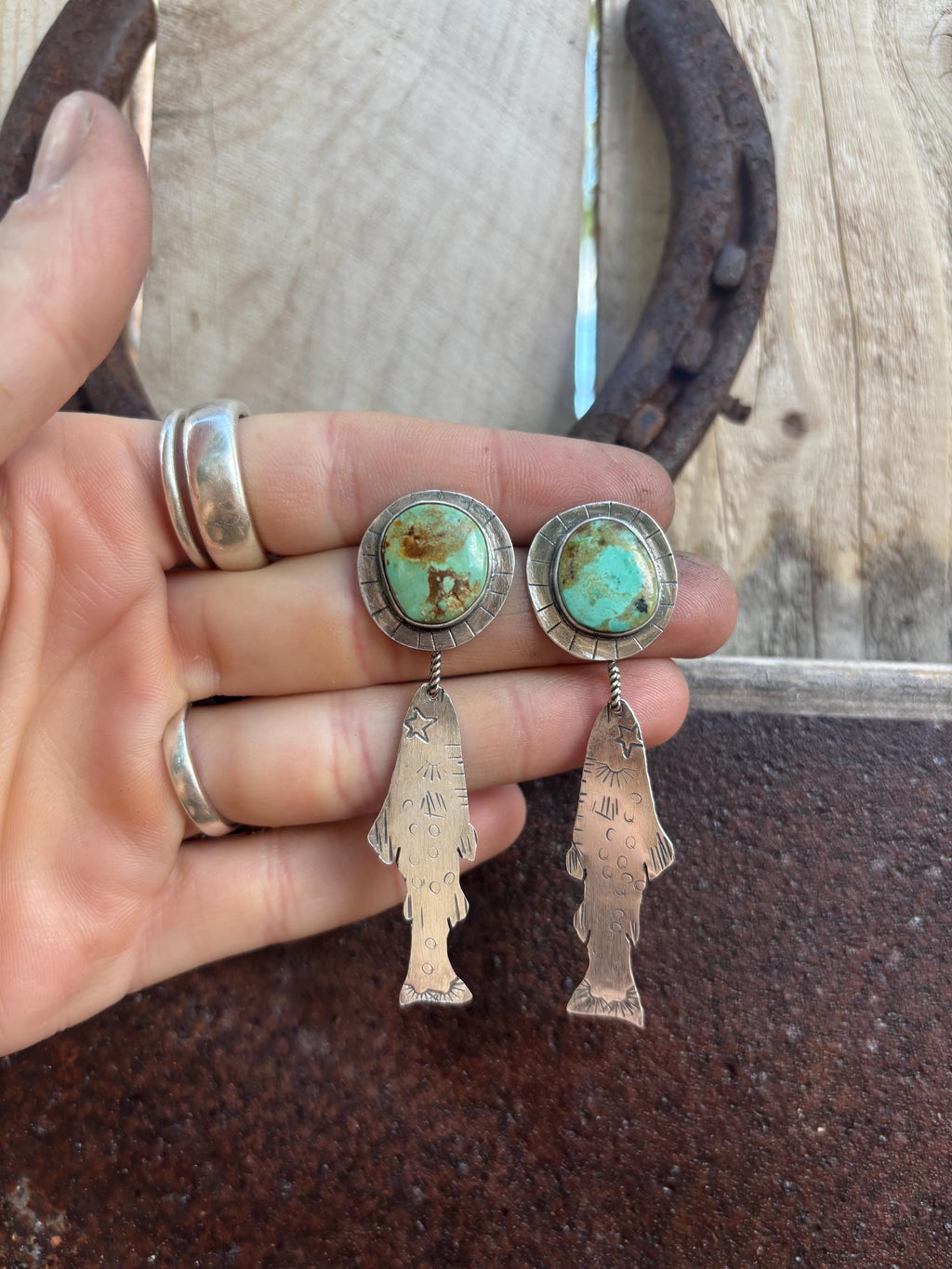 ✙ Sterling Silver Trout Turquoise Earrings